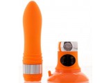 Оранжевый водонепроницаемый вибратор на присоске со сменной пане