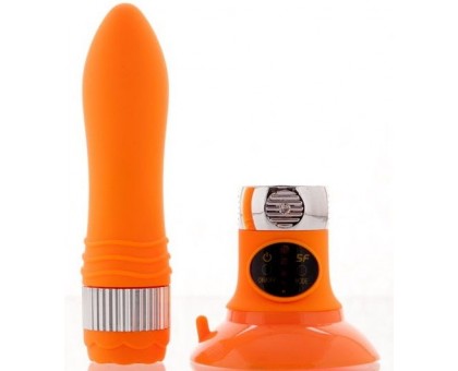 Оранжевый водонепроницаемый вибратор на присоске со сменной панелью управления - 19 см.