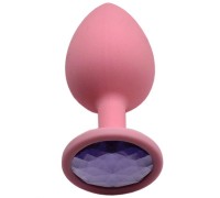 Розовая анальная пробка с сиреневым кристаллом - 8,4 см.