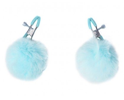 Зажимы на соски Angelic с голубыми меховыми шариками