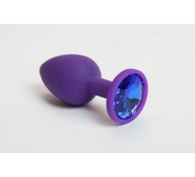 Фиолетовая анальная пробка с синим кристаллом - 7 см.