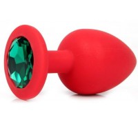 Красная анальная пробка с зеленым кристаллом - 9,5 см. 