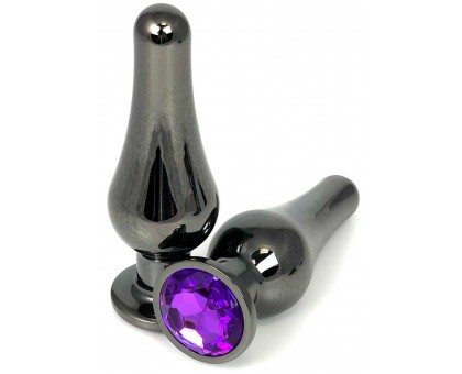 Черная удлиненная анальная пробка с фиолетовым кристаллом - 11,5 см.