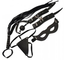 Оригинальный БДСМ-набор: маска, кляп, наручники, стринги, флогер