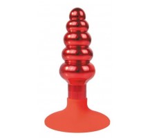 Красная анальная пробка-елочка с круглым ограничителем - 10 см. 