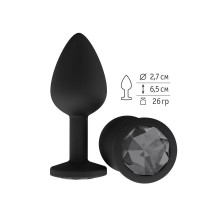 Чёрная анальная втулка с чёрным кристаллом - 7,3 см.