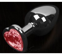 Графитовая анальная пробка с красным кристаллом в виде сердечка - 6 см.