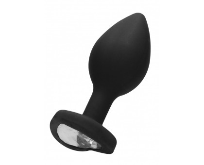 Черная анальная пробка с прозрачным стразом Diamond Heart Butt Plug - 7,3 см.