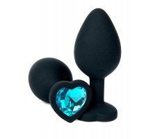 Черная силиконовая пробка с голубым кристаллом-сердцем - 10,5 см.