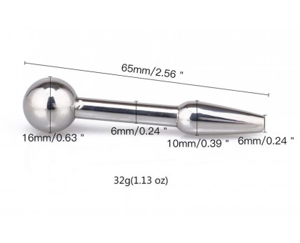 Конусовидный металлический уретральный плаг с шариком - 6,5 см.