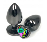 Черная анальная пробка Vander с разноцветным кристаллом-сердечком - 7,5 см.