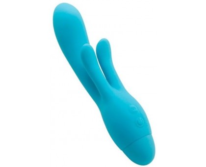 Голубой вибратор INDULGENCE Frolic Bunny - 18,5 см.