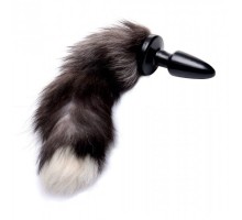 Черная анальная пробка с серым лисьим хвостом Grey Fox Tail Anal Plug
