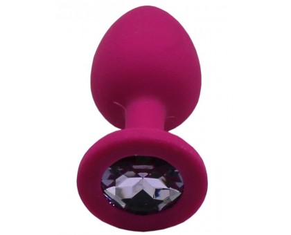 Малиновая анальная пробка с сиреневым кристаллом - 7,4 см.