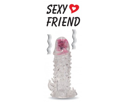 Закрытая прозрачная вибронасадка на пенис Sexy Friend - 13,5 см.