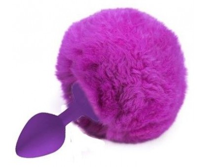 Фиолетовая анальная пробка с пушистым лиловым хвостиком зайки