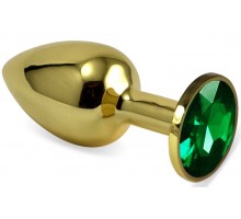 Золотистая анальная пробка с зеленым кристаллом - 5,5 см.