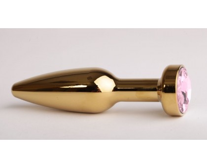 Золотистая анальная пробка с розовым кристаллом - 11,2 см.