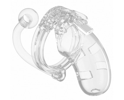 Прозрачный мужской пояс верности Cage With Plug 10 со съемной анальной пробкой