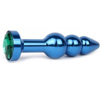 Удлиненная синяя анальная втулка с зеленым кристаллом - 11,3 см. 
