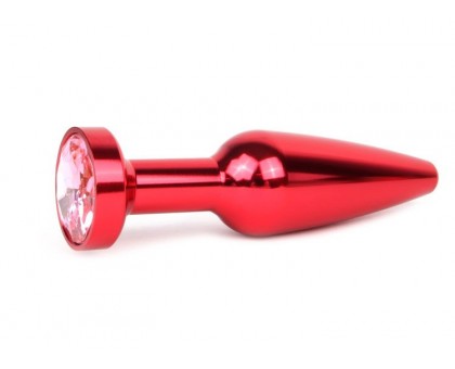 Удлиненная коническая гладкая красная анальная втулка с розовым кристаллом - 11,3 см.