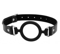 Черный кляп-кольцо с кожаными ремешками  Silicone Ring Gag with Leather Straps