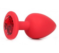Красная силиконовая пробка с красным кристаллом размера L - 9,2 см.