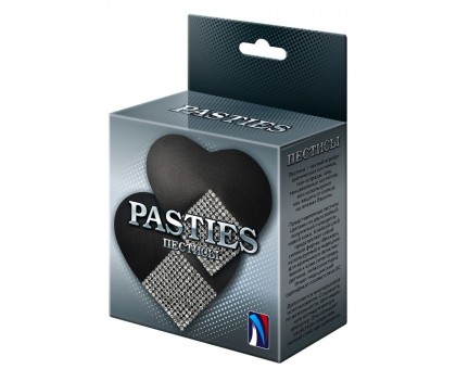 Черные пэстисы-сердечки с серебристыми стразами