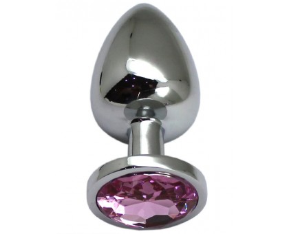 Серебристая анальная пробка с розовым кристаллом - 9 см.