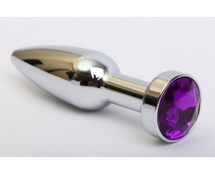Удлинённая серебристая пробка с фиолетовым кристаллом - 11,2 см.