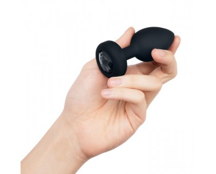 Черная анальная вибровтулка с кристаллом Vibrating Jewel Plug M/L - 10,5 см.