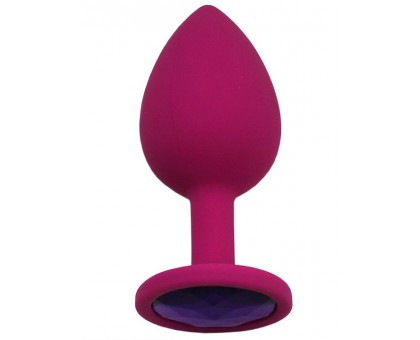 Малиновая анальная пробка с фиолетовым кристаллом - 8,4 см.