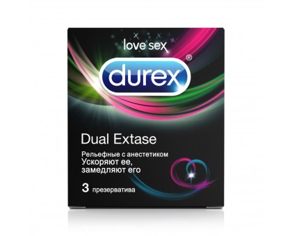 Рельефные презервативы с анестетиком Durex Dual Extase - 3 шт.
