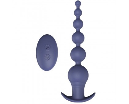 Синяя анальная цепочка Lexi с вибрацией и пультом ДУ - 21 см.