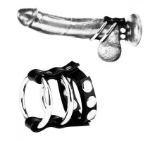Двойное металлическое кольцо на пенис с регулируемым ремешком