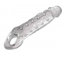 Прозразная закрытая насадка на пенис с поддержкой мошонки Clearly Ample Penis Enhancer - 22 см.