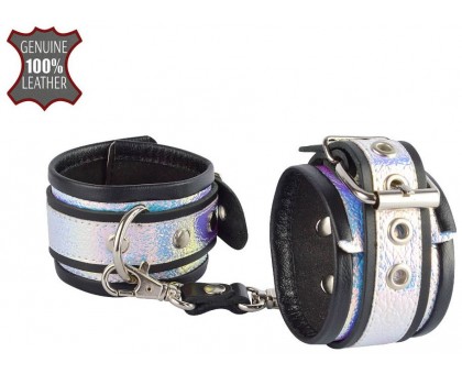Черные наручники с голографическими вставками на регулируемых ремешках