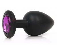 Чёрная силиконовая пробка с фиолетовым кристаллом размера M - 8 см.