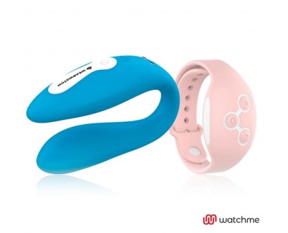Голубой вибратор для пар с нежно-розовым пультом-часами Weatwatch Dual Pleasure Vibe