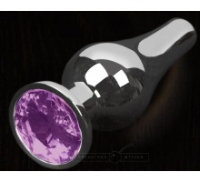 Серая анальная пробка с фиолетовым кристаллом - 12 см. 