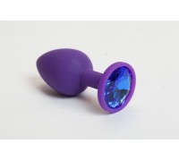 Фиолетовая анальная пробка с синим кристаллом - 8 см.