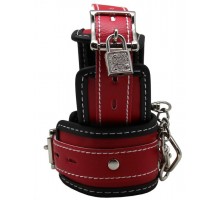 Красно-черные регулируемые наручники с фиксацией на карабинах