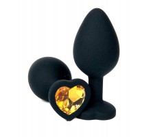 Черная силиконовая пробка с оранжевым кристаллом-сердцем - 8 см.