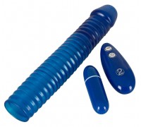 Синяя вибронасадка на пенис Vibrating Sleeve с пультом управления - 22,5 см.