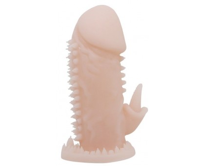 Телесная насадка на пенис со стимулятором клитора - 11,5 см.
