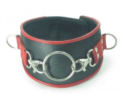 Черно-красный кожаный ошейник с кольцом