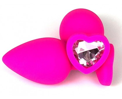 Розовая силиконовая пробка с нежно-розовым кристаллом-сердцем - 8 см.