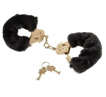 Наручники с чёрной меховой опушкой GOLD DELUXE FURRY CUFFS 