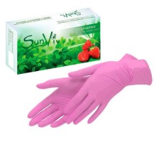 Розовые одноразовые нитриловые перчатки SunViv размера L - 200 шт.(100 пар)