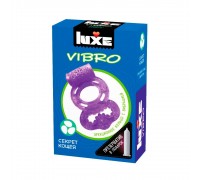 Фиолетовое эрекционное виброкольцо Luxe VIBRO  Секрет Кощея  + презерватив